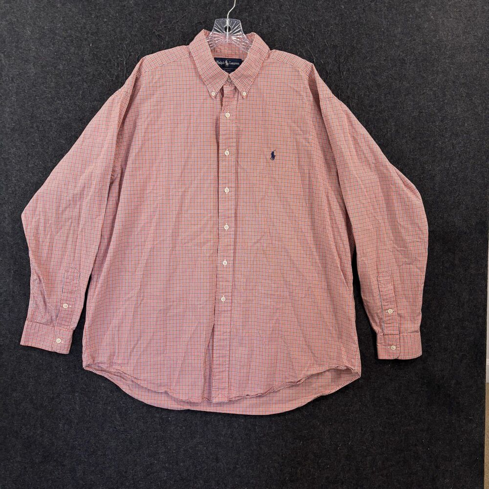 Ralph Lauren Blake Shirt Men's XL Orange Blue Check Cotton Classic Fit Preppy